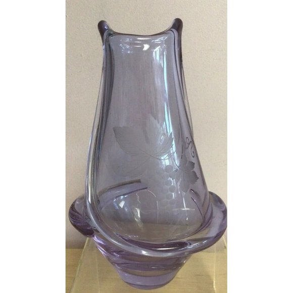 Alexandrite purple color glass Etched vase by Frantisek Zemek 1960s 8”